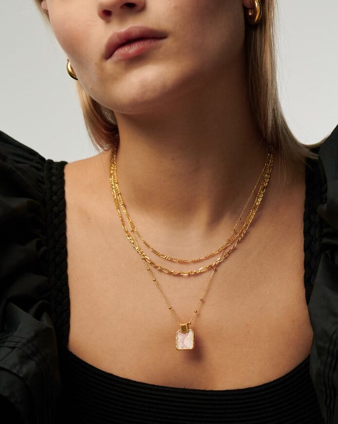 collier lena charm - plaqué or 18 caratsrhodochrosite