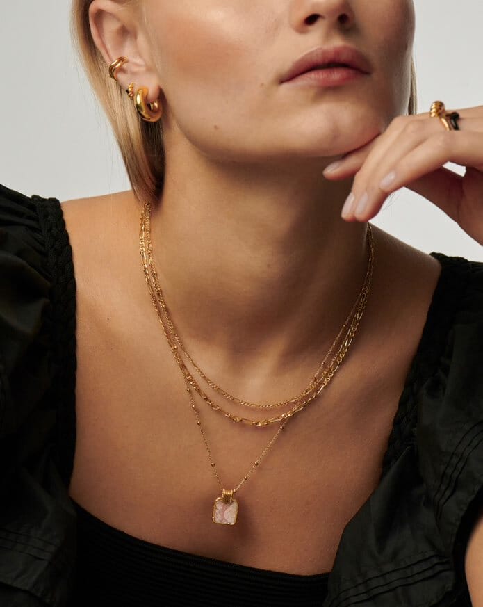 collier lena charm - plaqué or 18 caratsrhodochrosite
