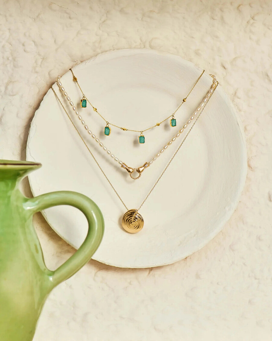 collier ras-de-cou lena charm - plaqué or 18 caratsamazonite