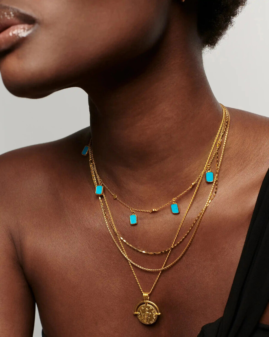 collier ras-de-cou lena charm - plaqué or 18 caratsturquoise