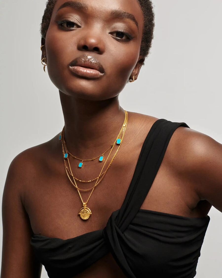 collier ras-de-cou lena charm - plaqué or 18 caratsturquoise