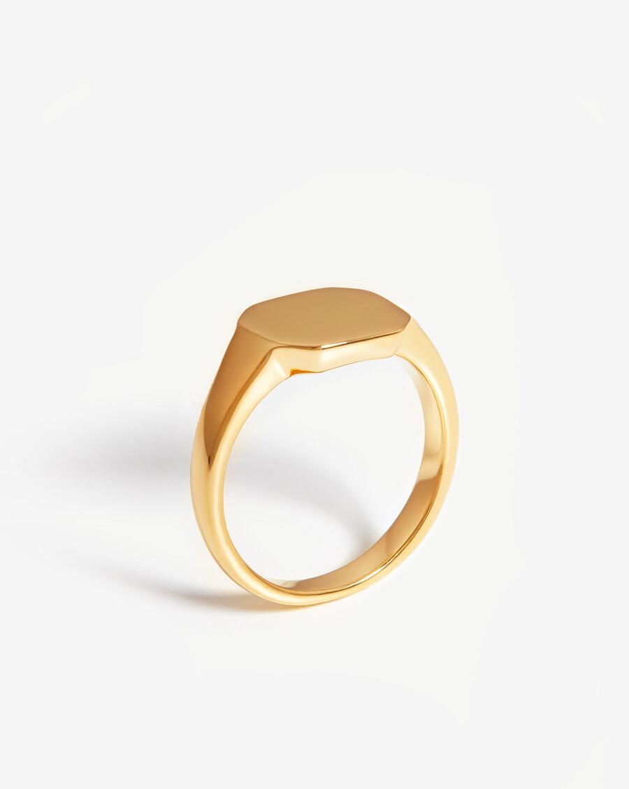 bague chevalière octogonale personnalisable par gravure - vermeil en or 18 carats