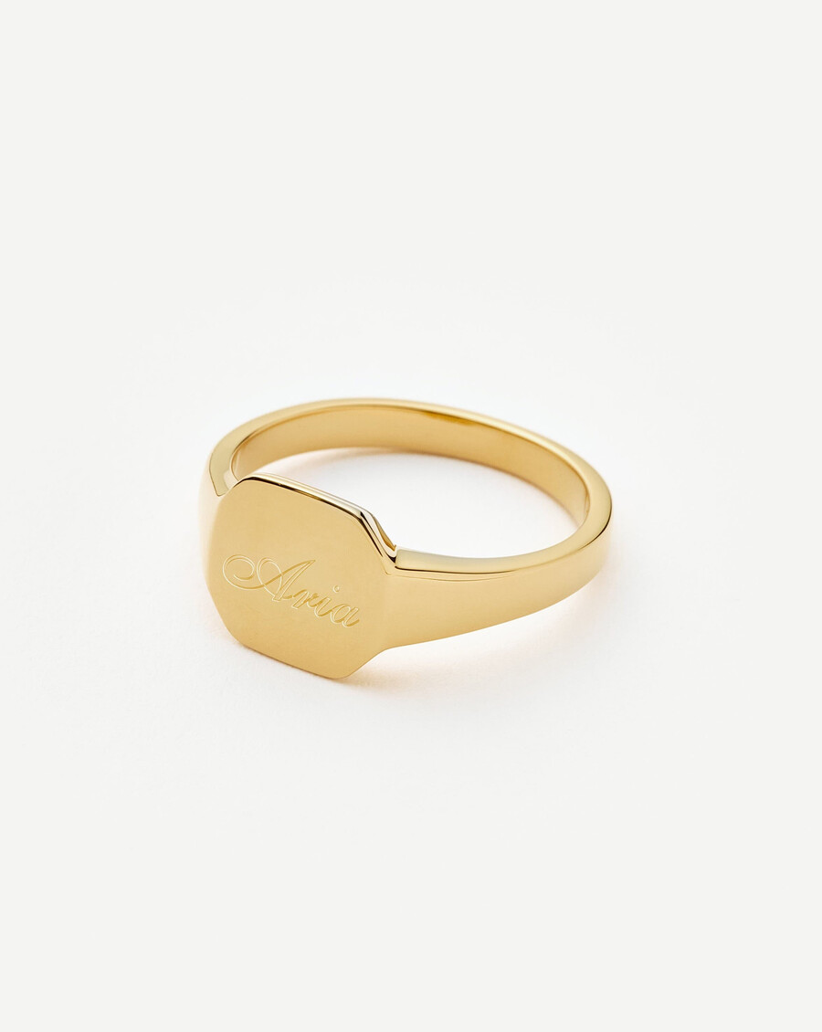 bague chevalière octogonale personnalisable par gravure - vermeil en or 18 carats