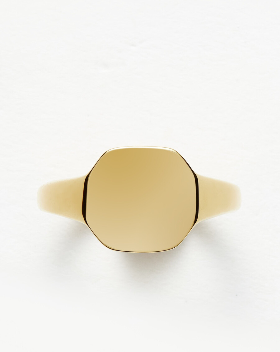 bague chevalière octogonale personnalisable par gravure - vermeil en or 18 carats