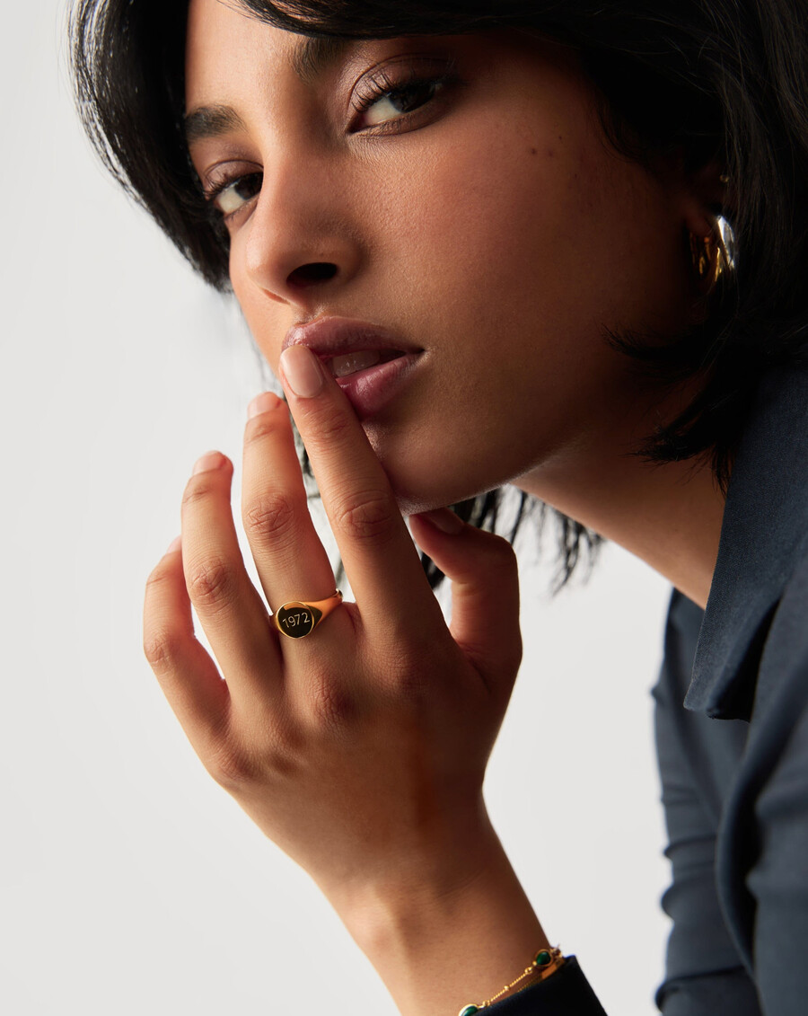 bague chevalière ronde à graver - vermeil en or 18 carats