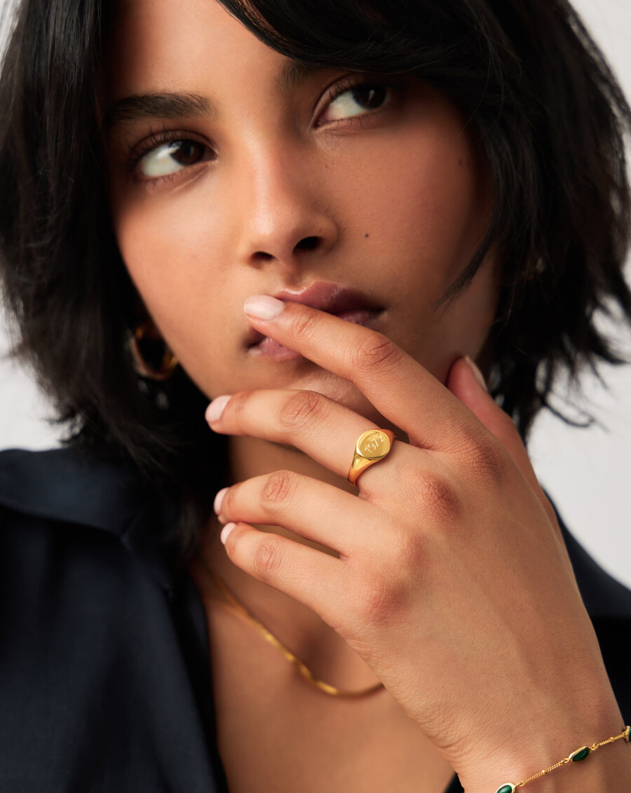 bague chevalière ronde à graver - vermeil en or 18 carats