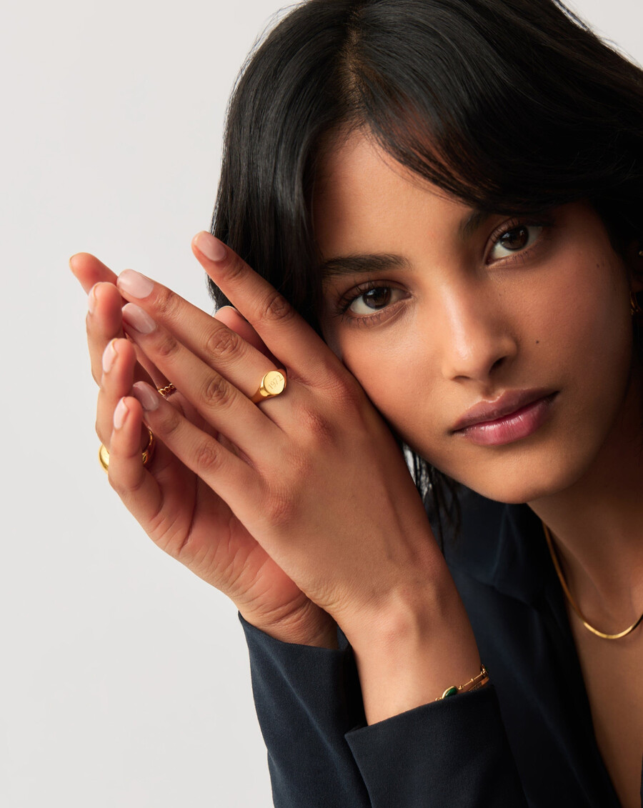 bague chevalière ronde à graver - vermeil en or 18 carats