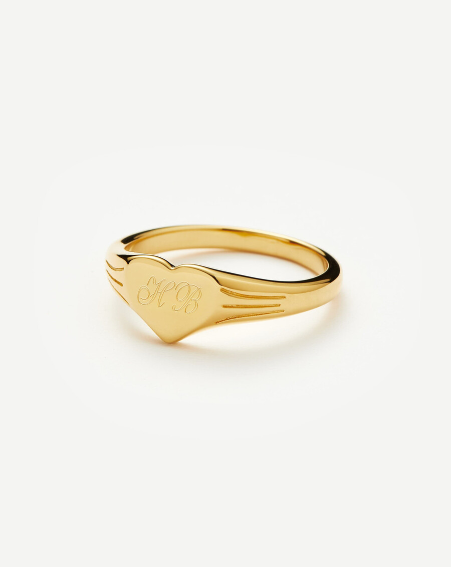 bague chevalière en forme de cœur à graver - vermeil en or 18 carats