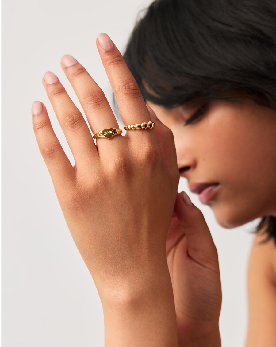 bague chevalière en forme de cœur à graver - vermeil en or 18 carats