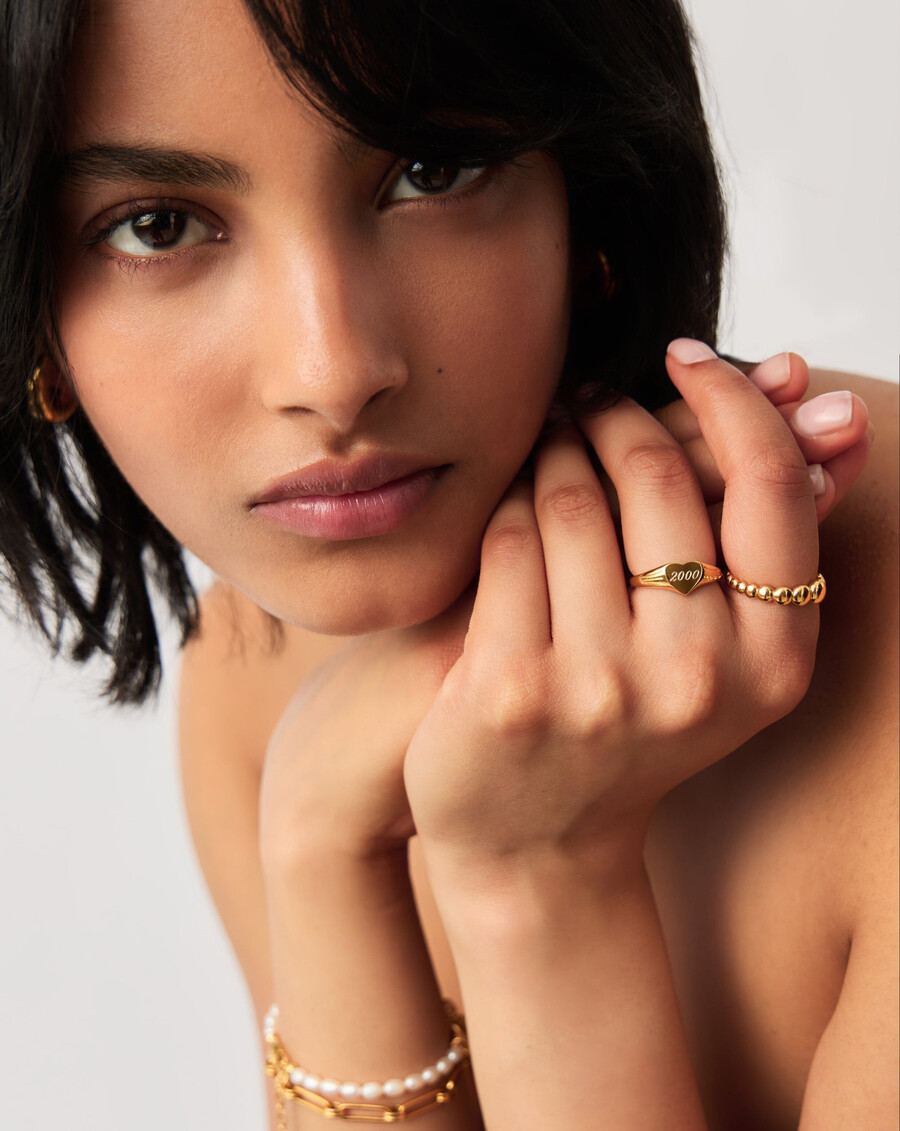 bague chevalière en forme de cœur à graver - vermeil en or 18 carats