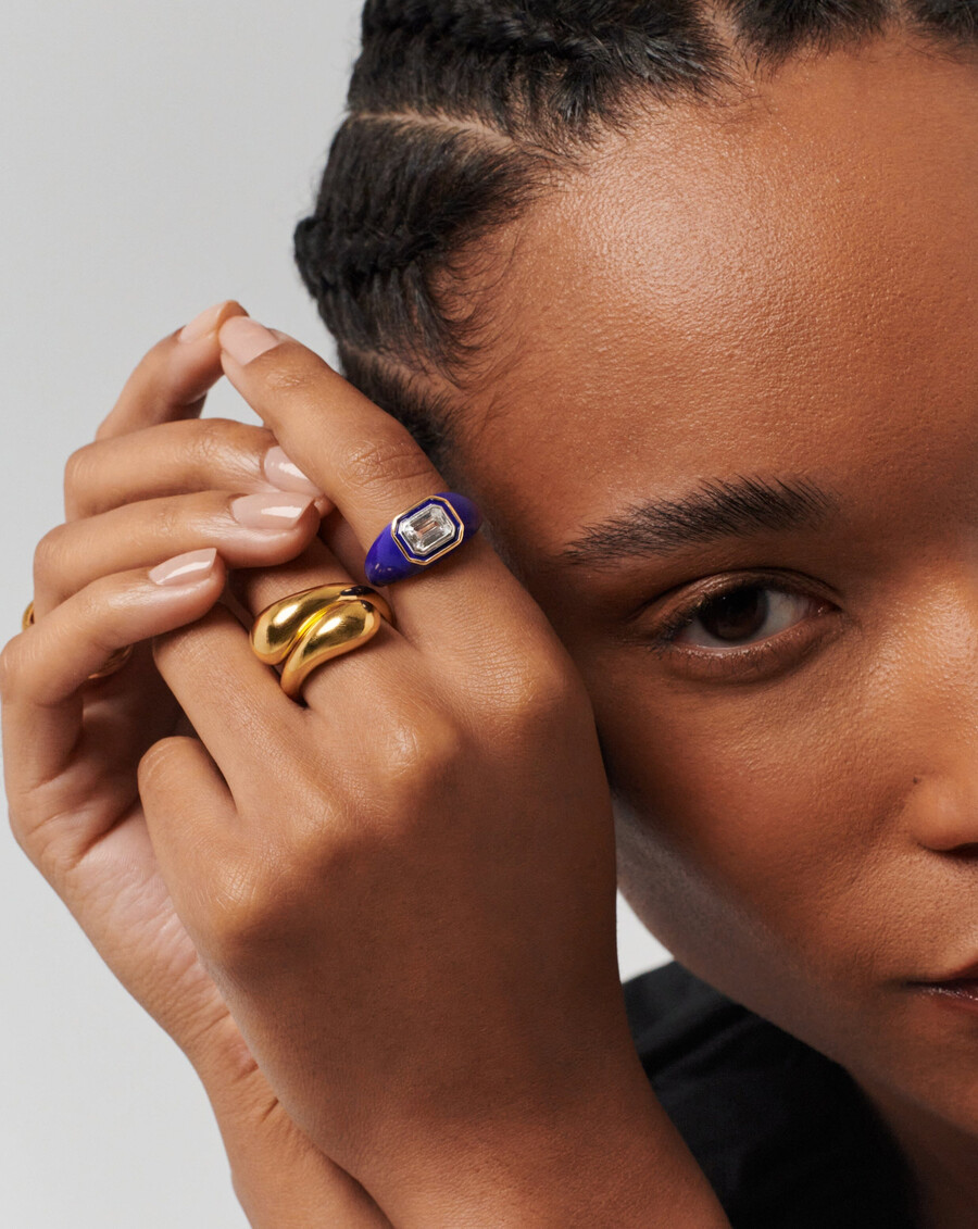 bague statement en émail et pierre à dôme