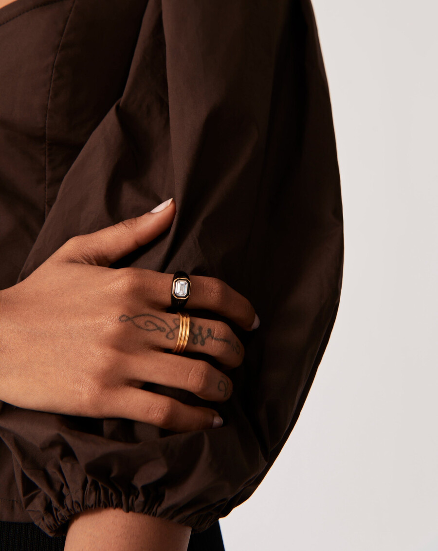 bague statement en émail et pierre à dôme
