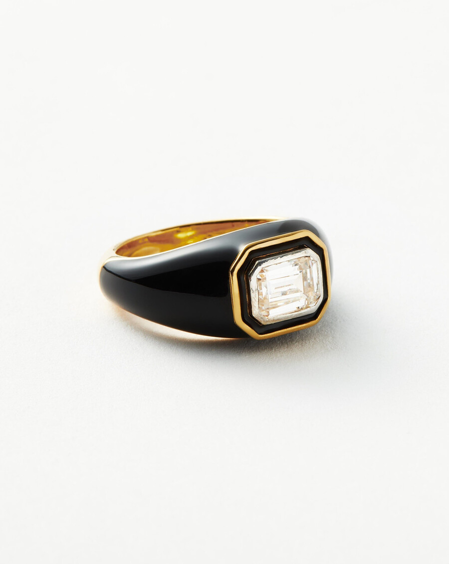 bague statement en émail et pierre à dôme