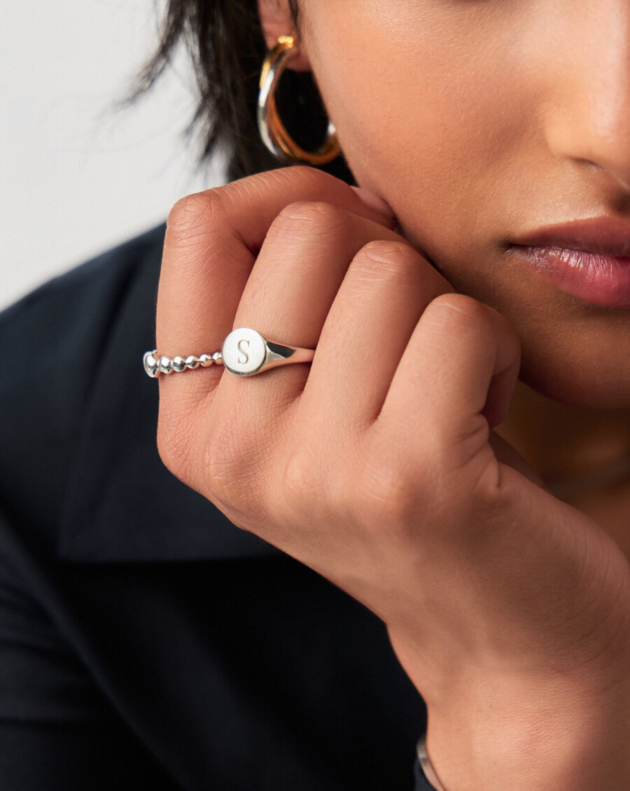 bague chevalière ronde personnalisable - argent massif