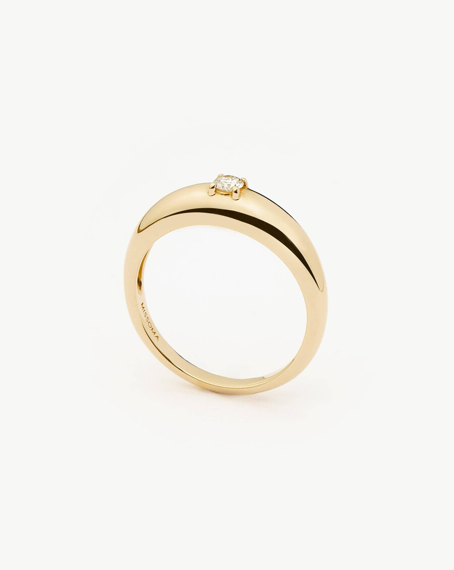 bague classique en or massif 14 carats avec un diamant unique en forme de dôme