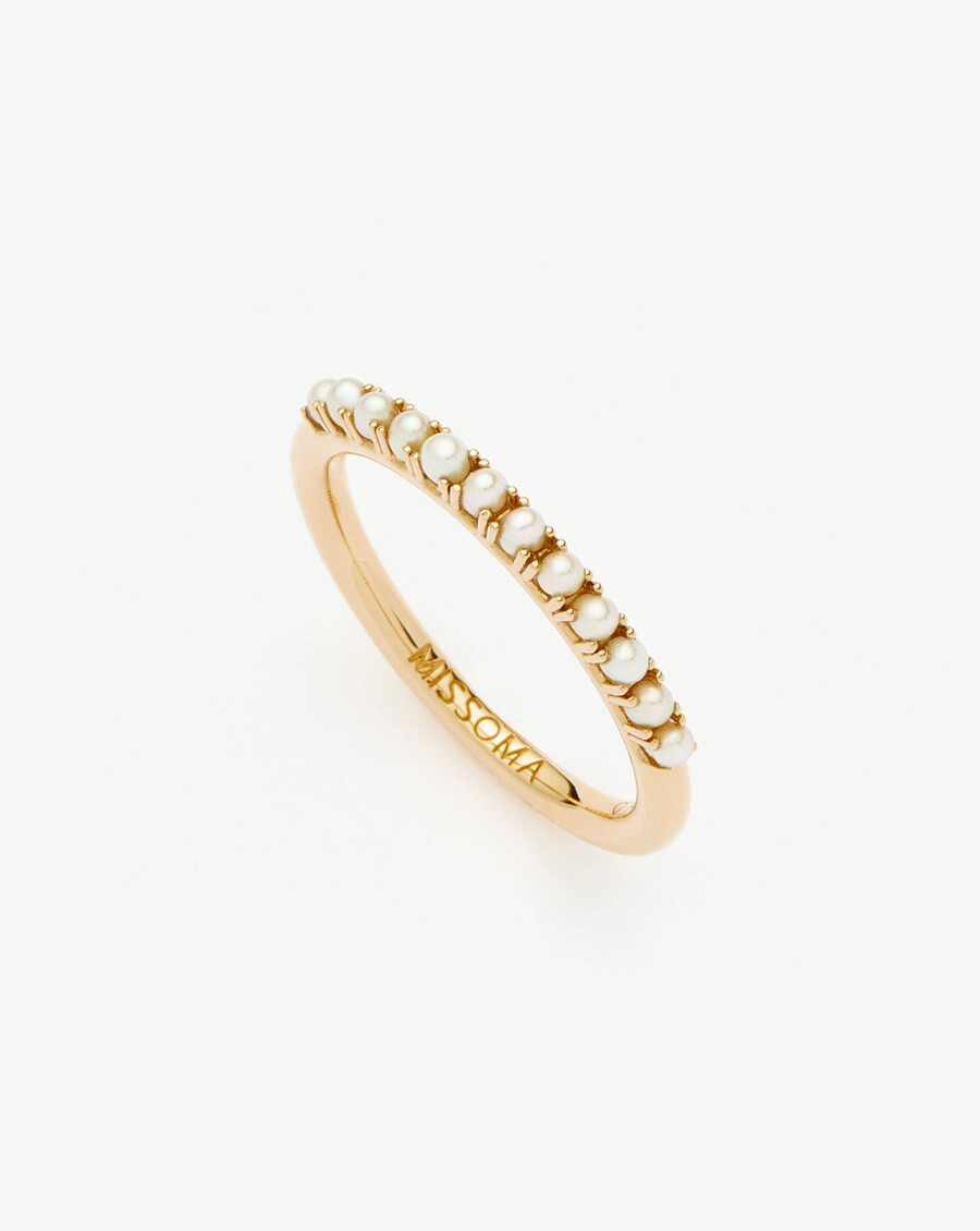bague demi-alliance en or massif 14 carats avec perle