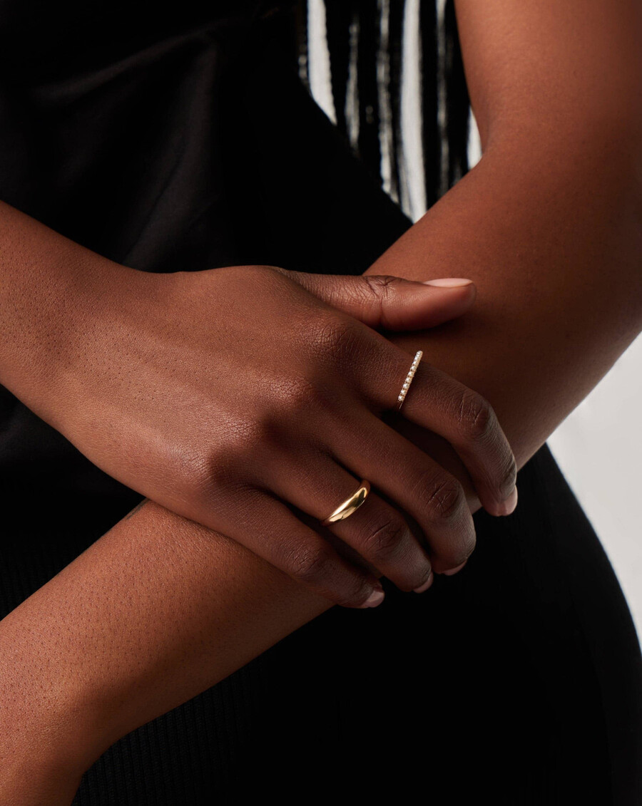 bague demi-alliance en or massif 14 carats avec perle