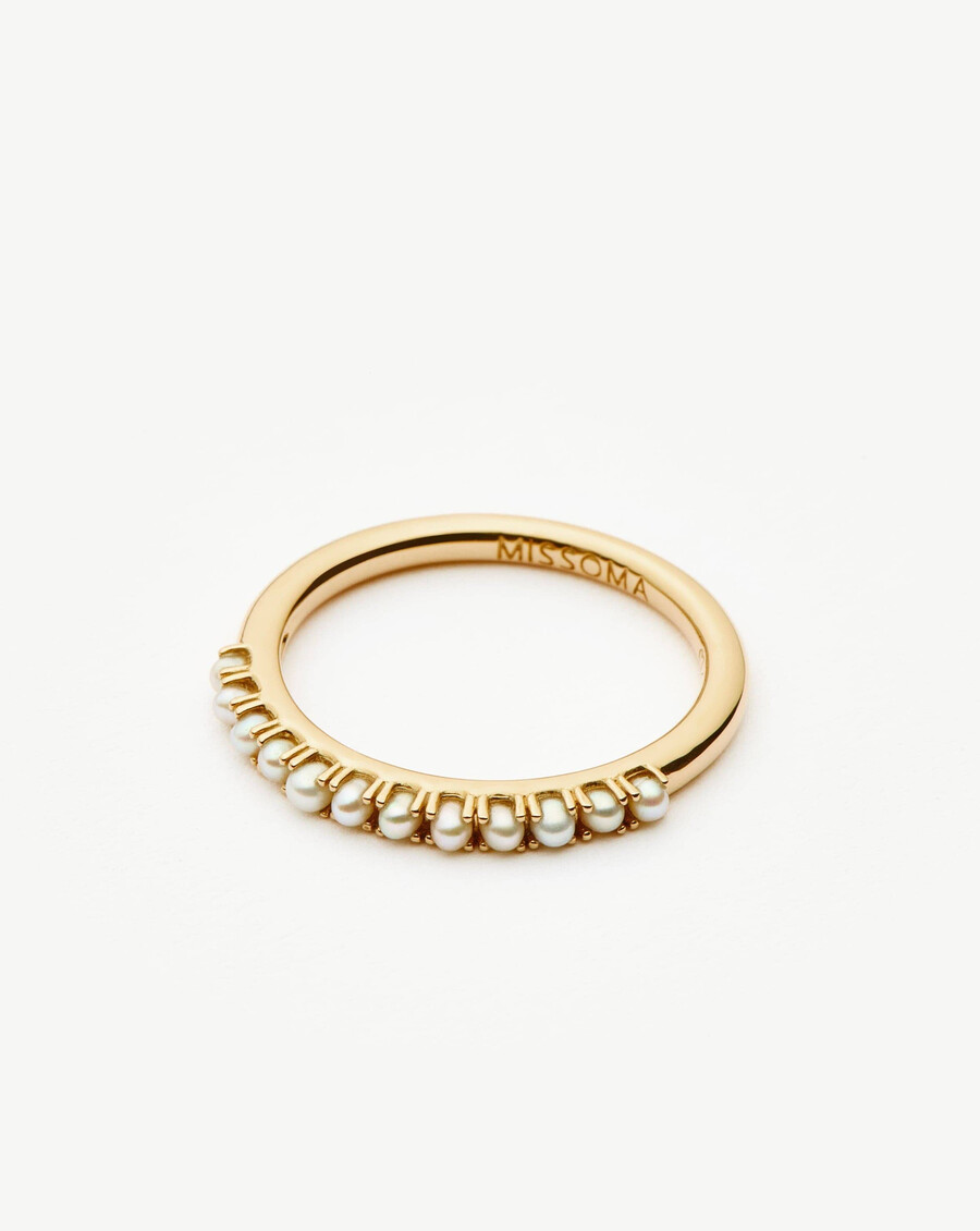 bague demi-alliance en or massif 14 carats avec perle
