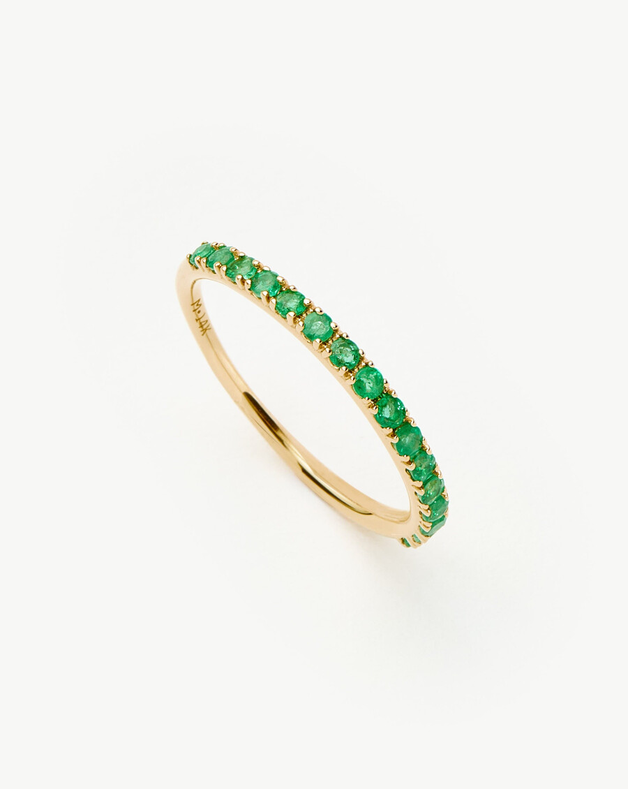 bague déternité en or massif 14 carats avec demi-émeraude