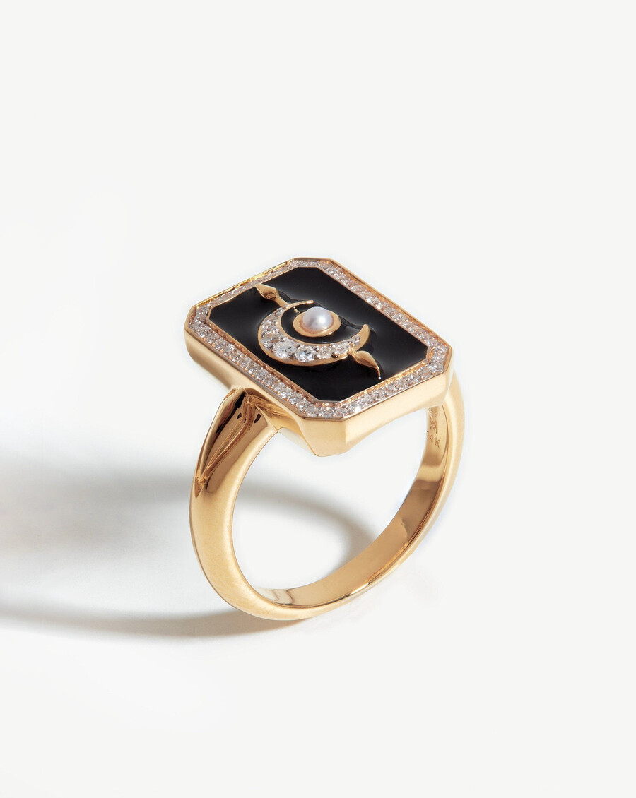 bague lunaire harris reed en or massif 14 carats et émail noir