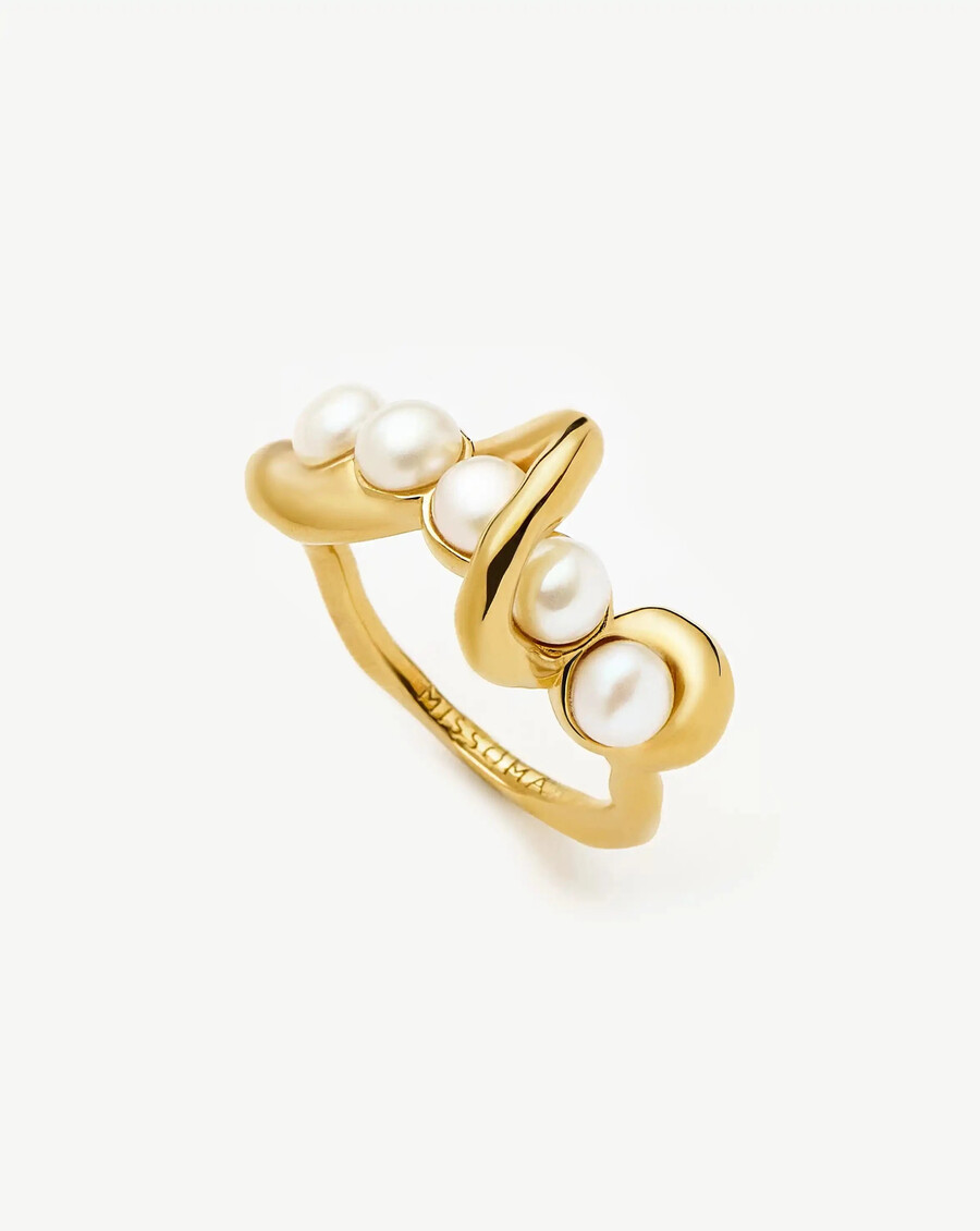 bague empilable torsadée molten pearl - vermeil or 18 caratsperle