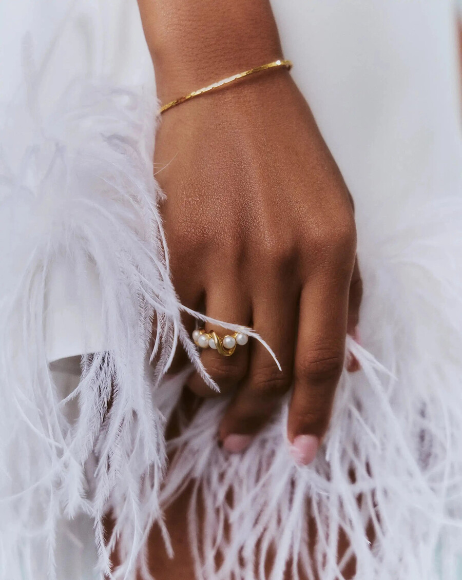 bague empilable torsadée molten pearl - vermeil or 18 caratsperle