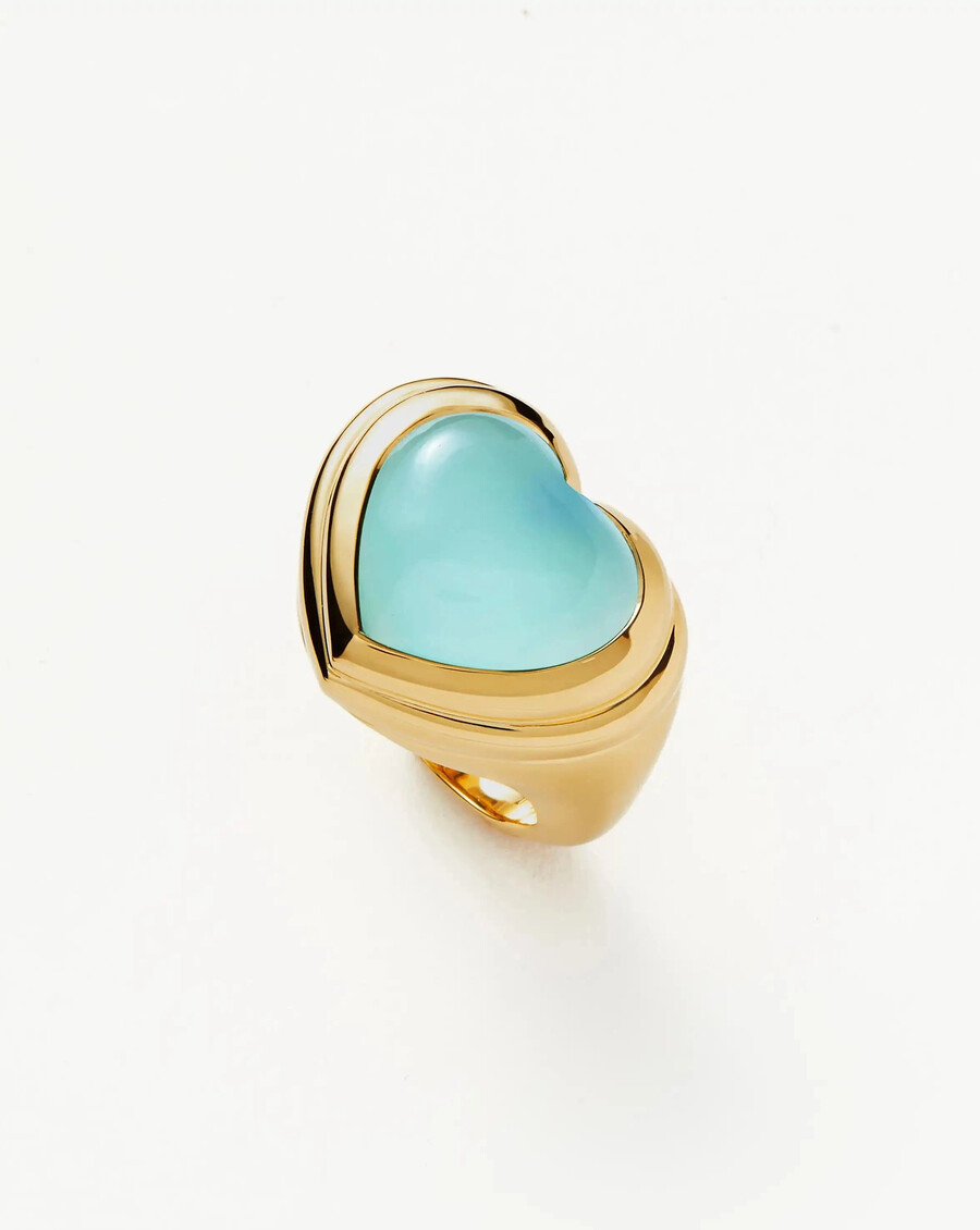 bague en forme de cœur en gelée et pierre précieuse - plaqué or 18 carats calcédoine aigue-marine
