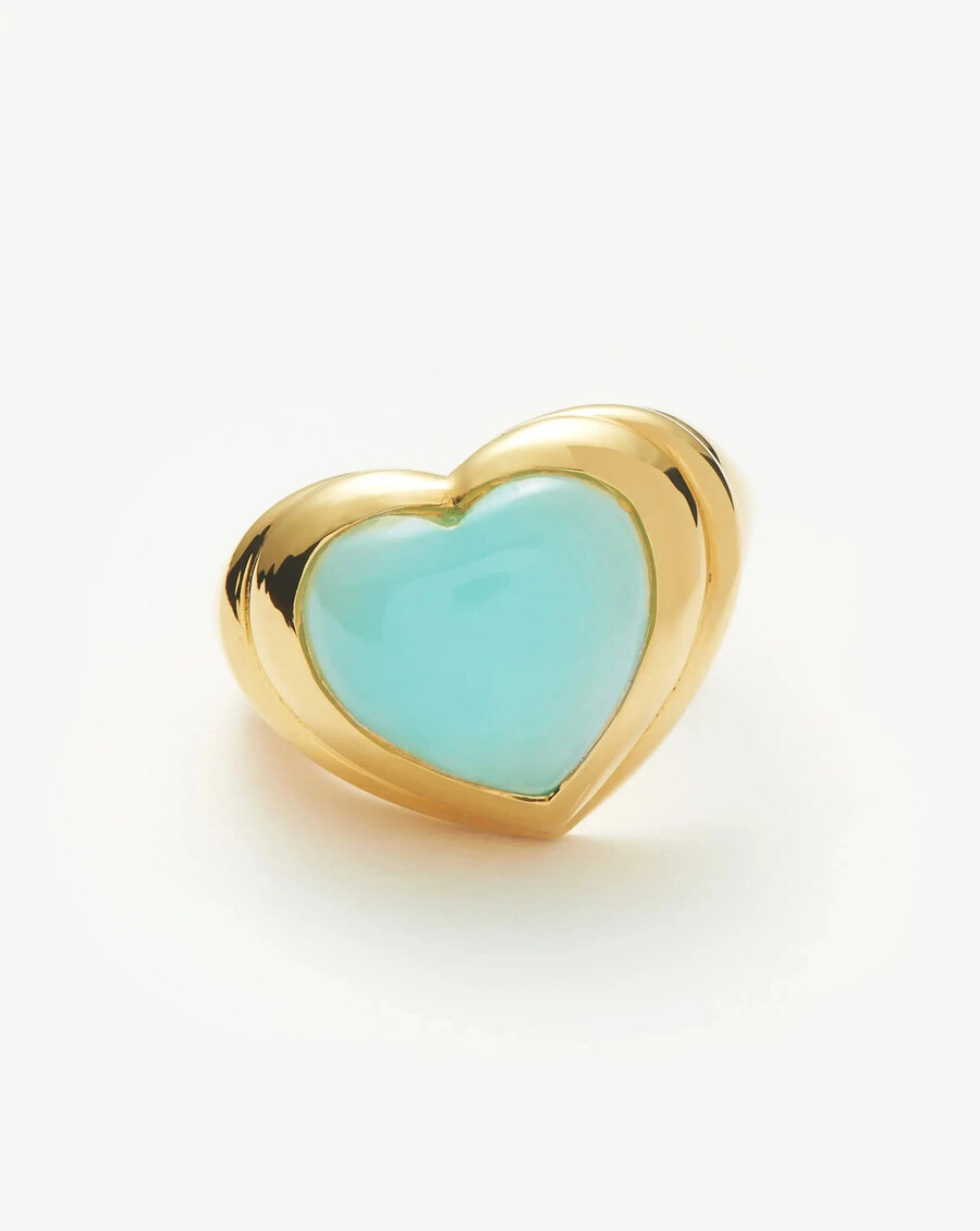 bague en forme de cœur en gelée et pierre précieuse - plaqué or 18 carats calcédoine aigue-marine