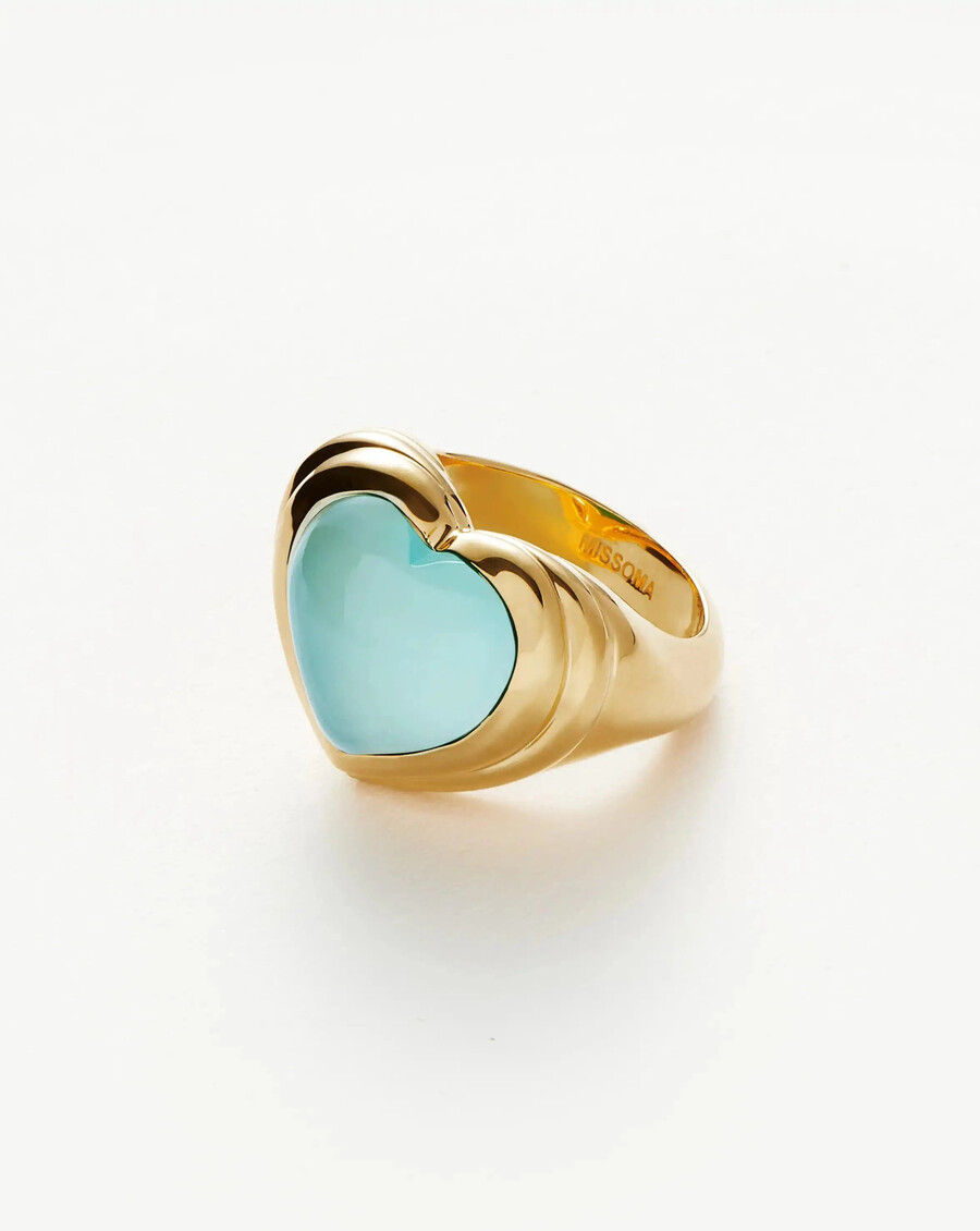 bague en forme de cœur en gelée et pierre précieuse - plaqué or 18 carats calcédoine aigue-marine