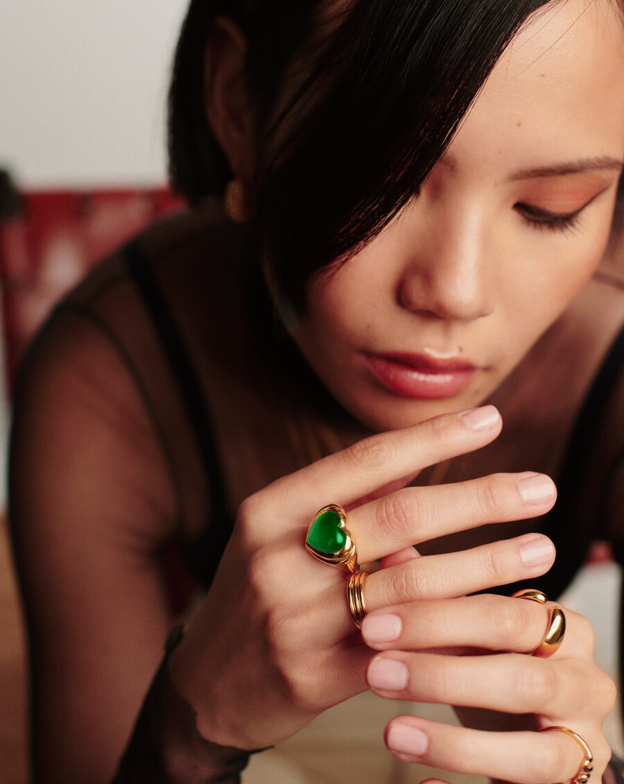 bague en forme de cœur de gelée avec pierre précieuse