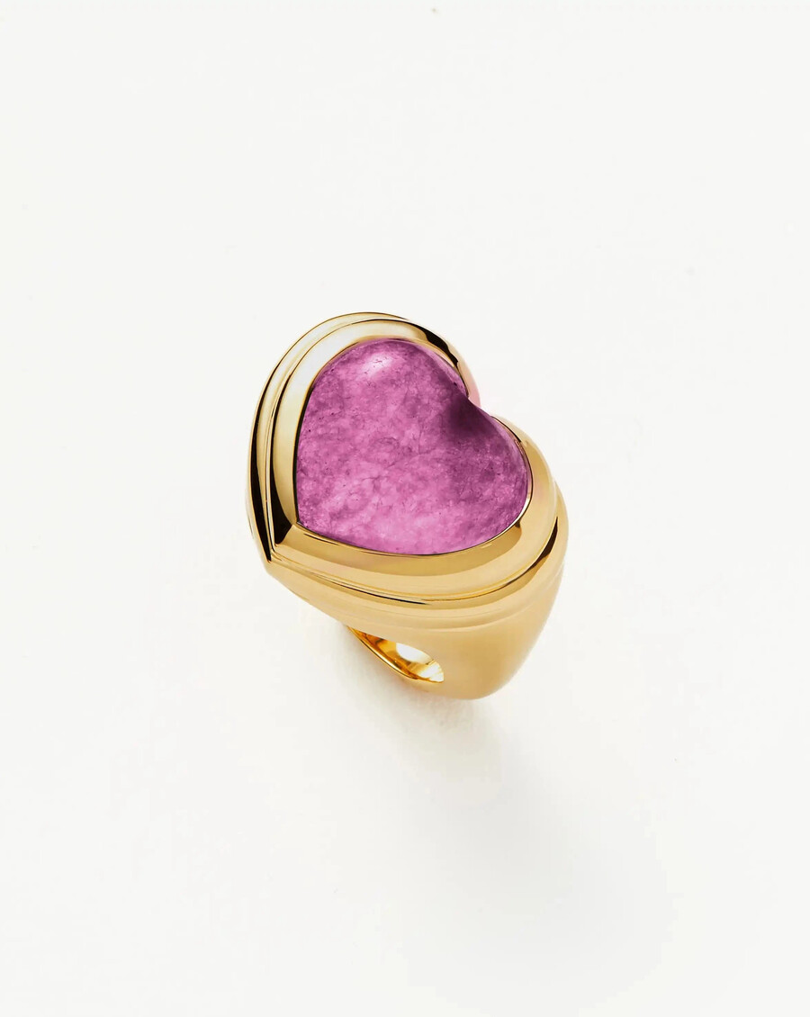 bague en quartz violet en forme de cœur de gelée - plaqué or 18 carats