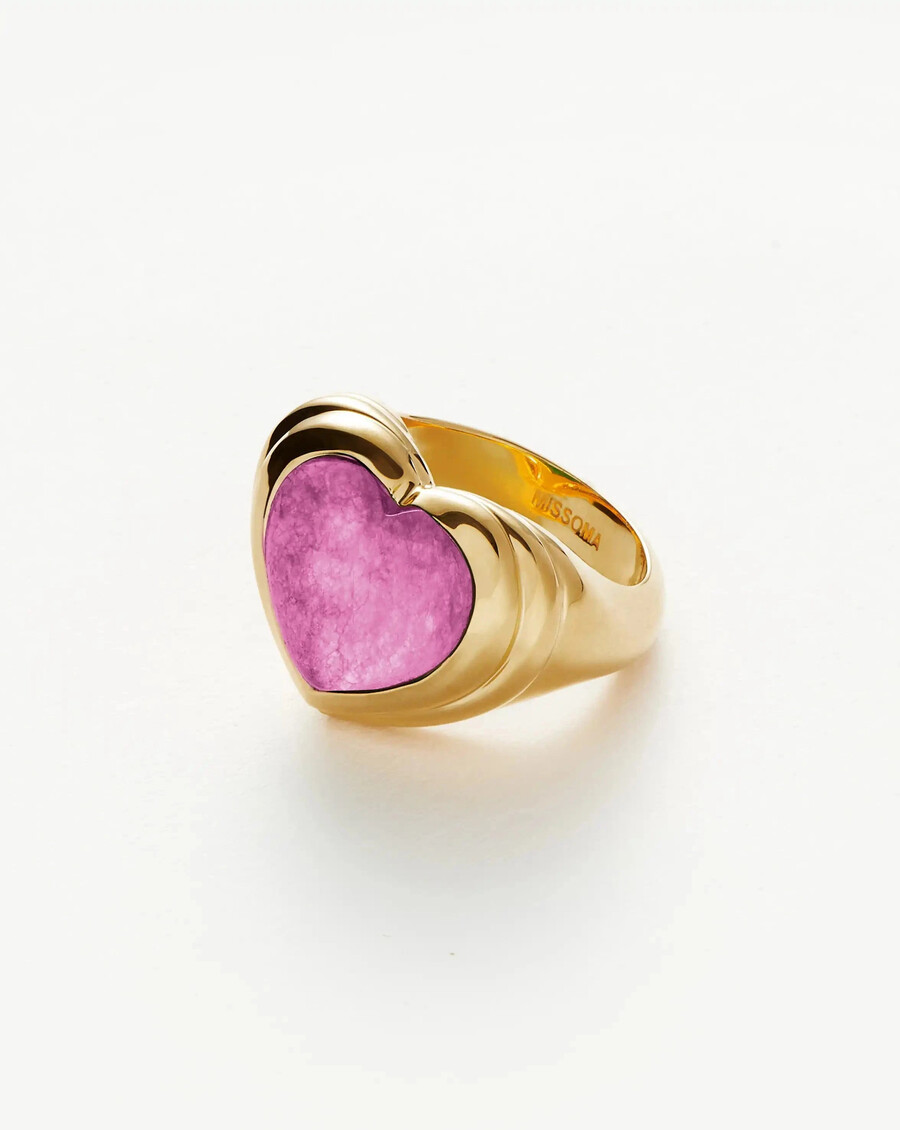 bague en quartz violet en forme de cœur de gelée - plaqué or 18 carats