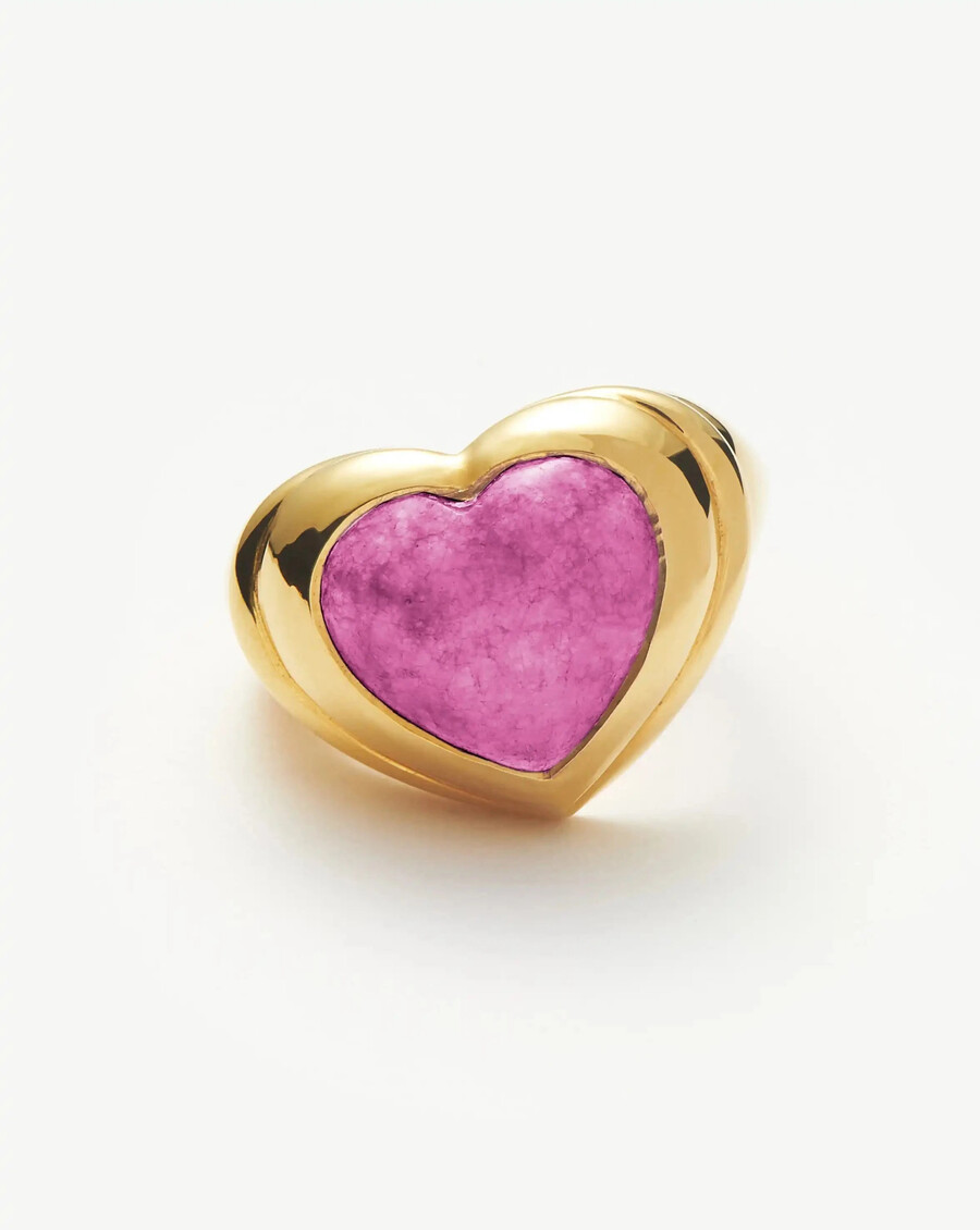 bague en quartz violet en forme de cœur de gelée - plaqué or 18 carats