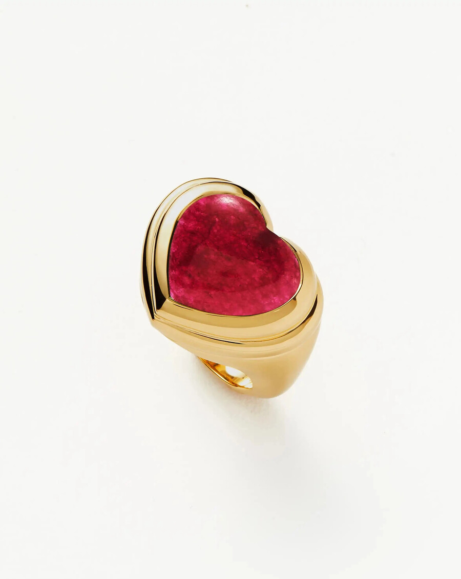 bague en quartz rose et pierre précieuse jelly heart - plaqué or 18 carats
