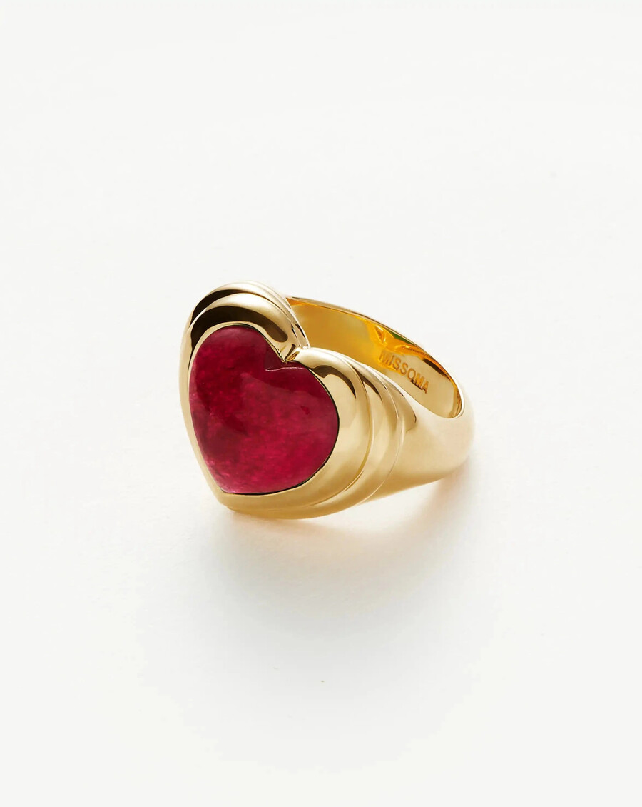 bague en quartz rose et pierre précieuse jelly heart - plaqué or 18 carats