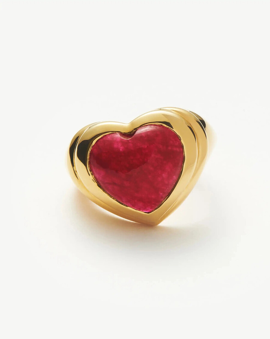 bague en quartz rose et pierre précieuse jelly heart - plaqué or 18 carats