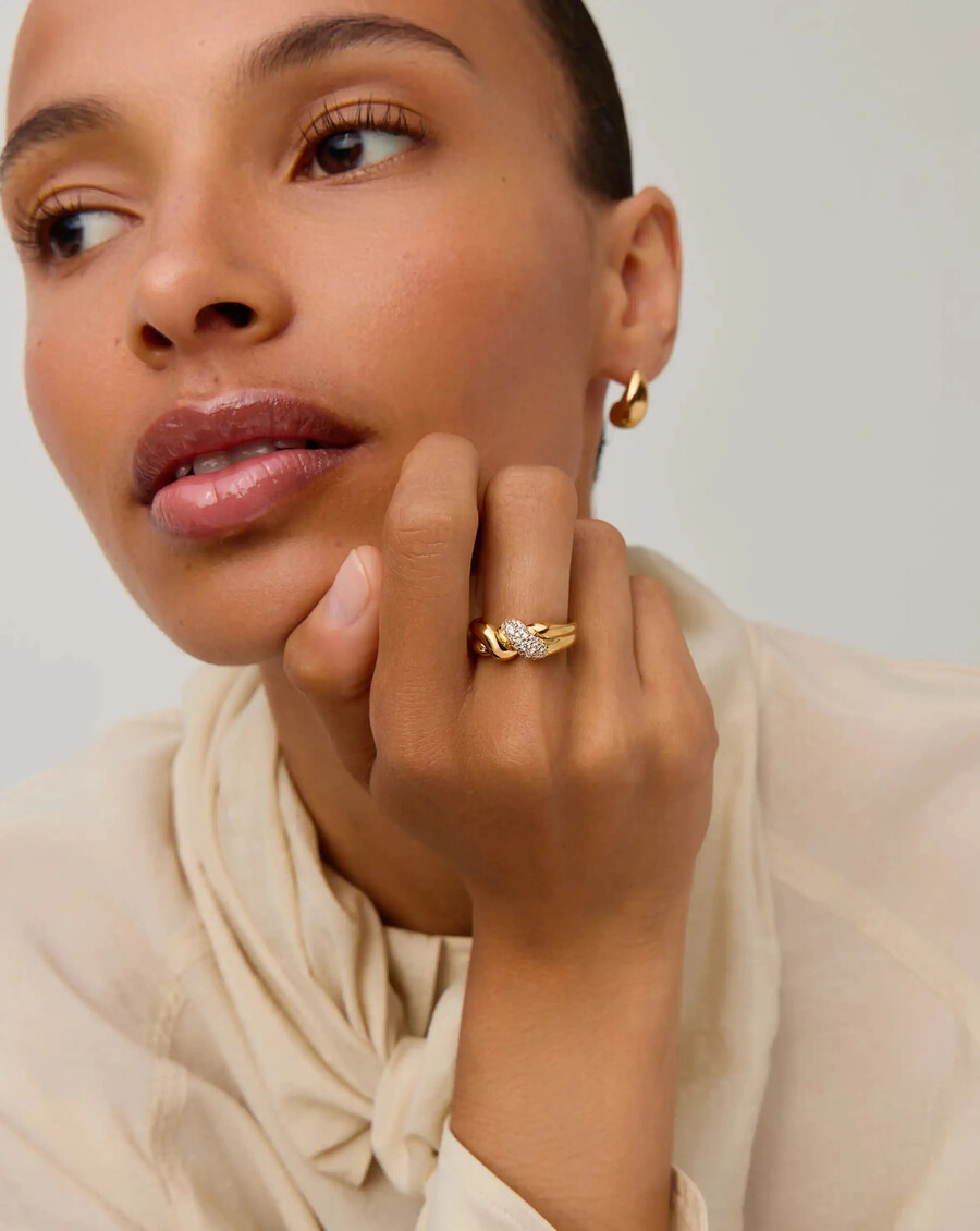 bague double molten snow - or 18 caratszirconium cubique