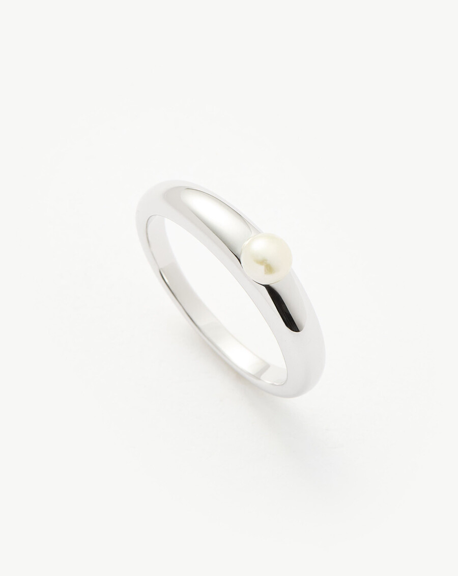bague empilable classique à perle bouton - argent