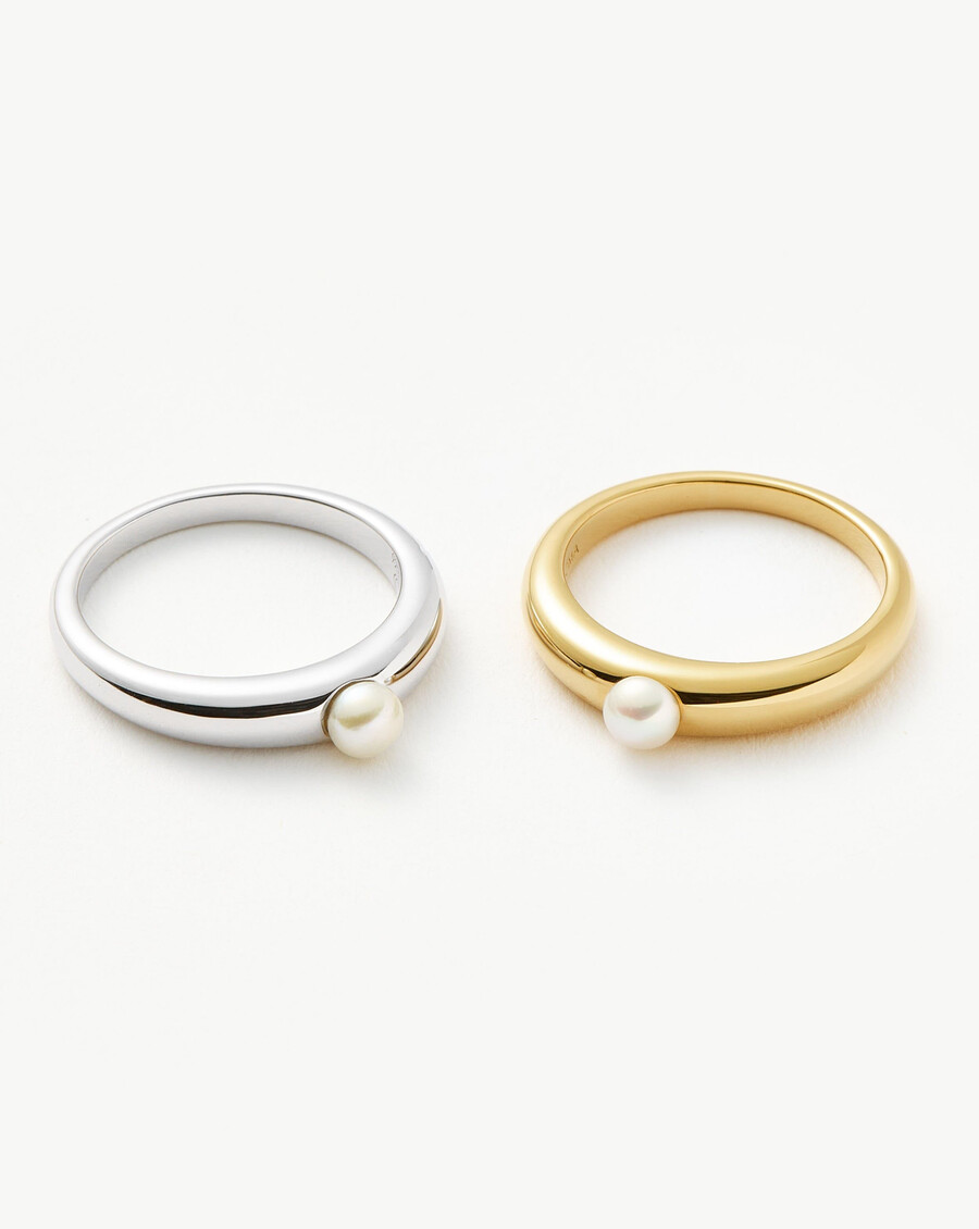 bague empilable classique à perle bouton - argent