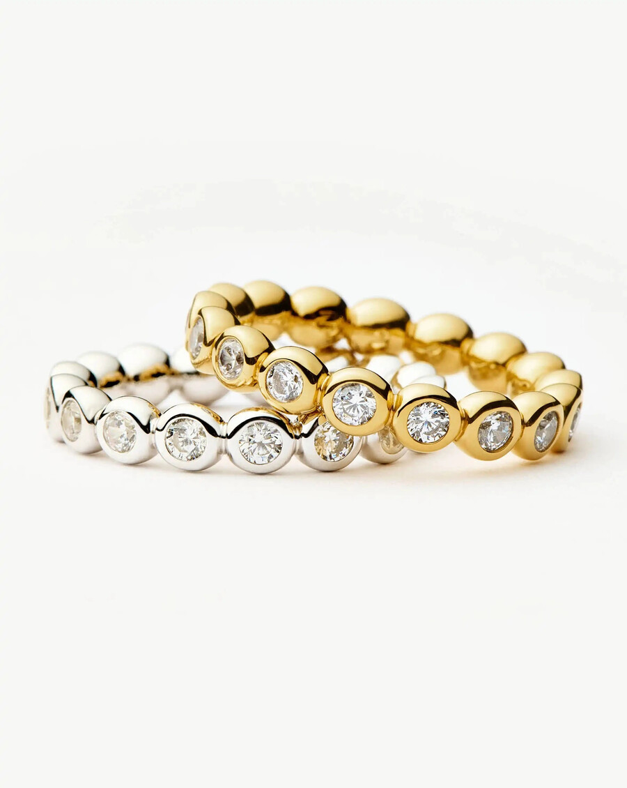 ensemble de bagues empilables tennis eternity - or et argent