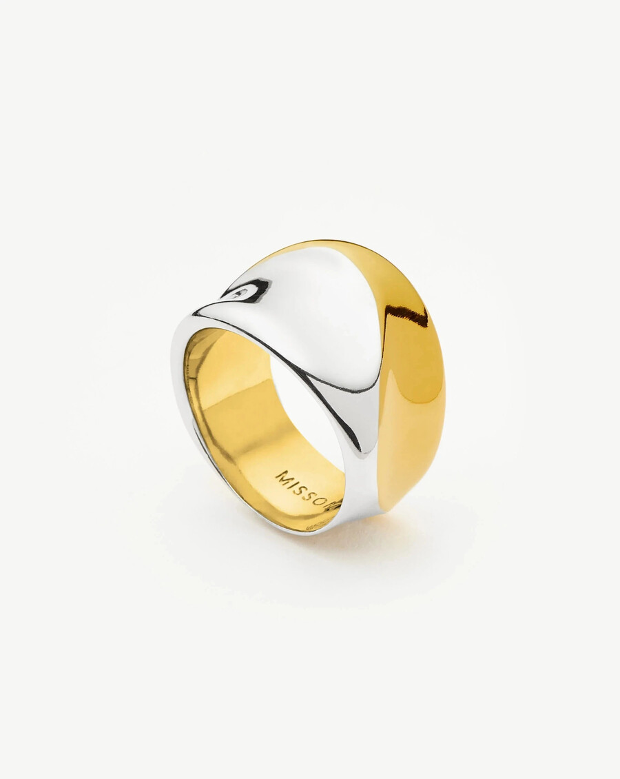 bague sculpturale effet fondu - or et argent