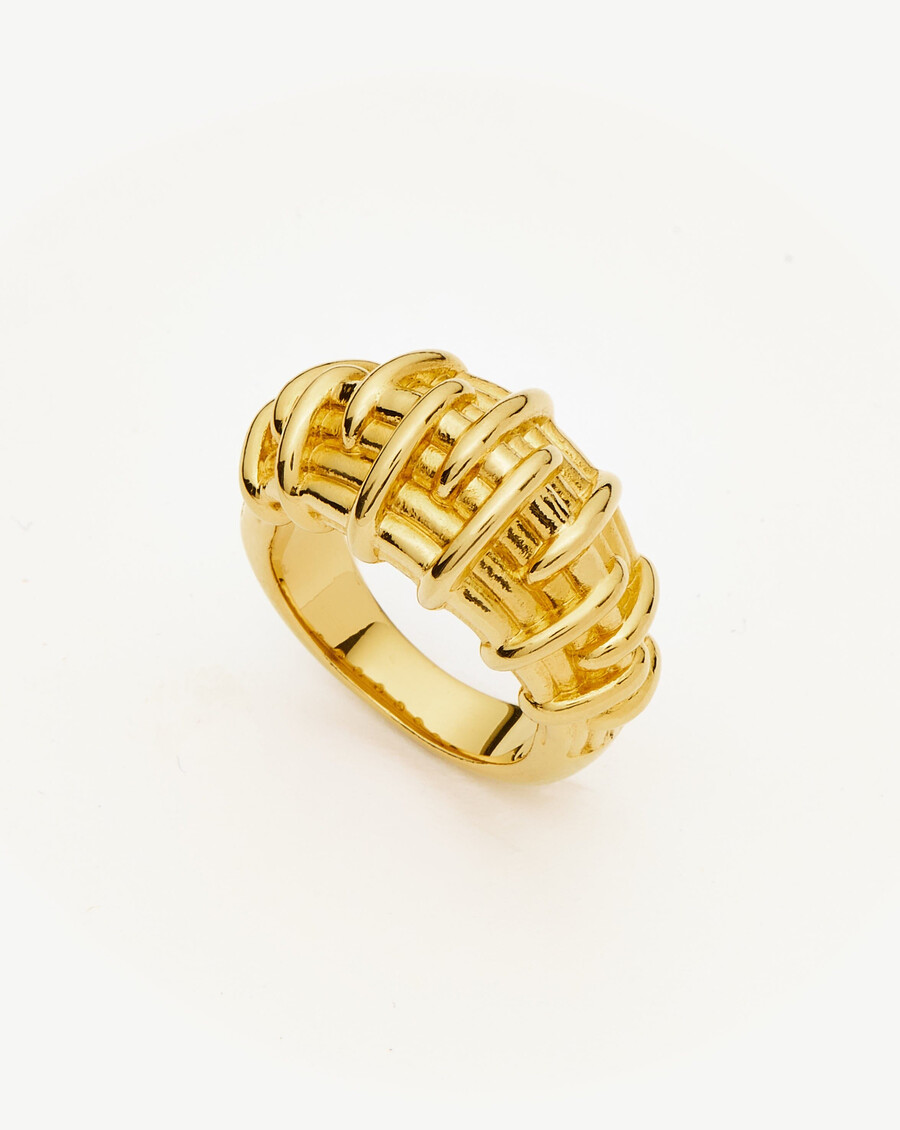 bague bombe en raphia - plaqué or 18 carats