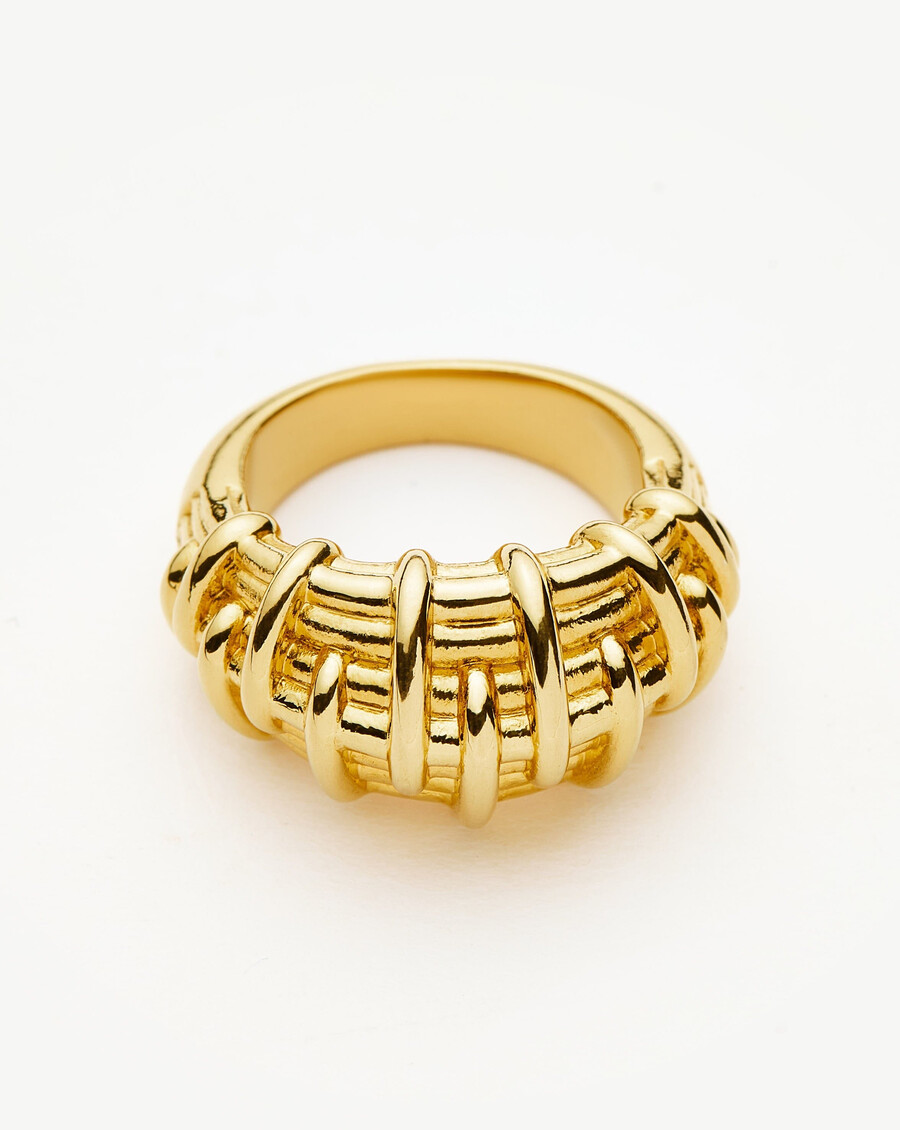 bague bombe en raphia - plaqué or 18 carats