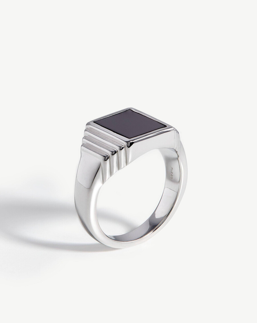 bague chevalière fused ridge - argent sterlingspinelle noire