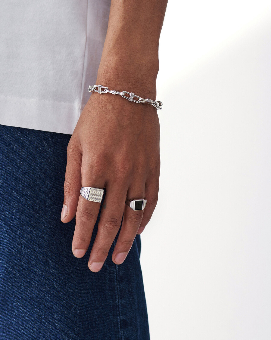 bague chevalière fused ridge - argent sterlingspinelle noire