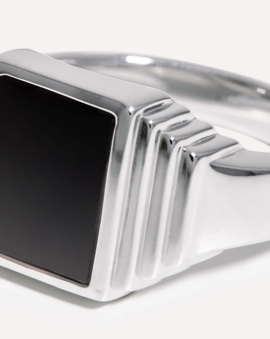 bague chevalière fused ridge - argent sterlingspinelle noire