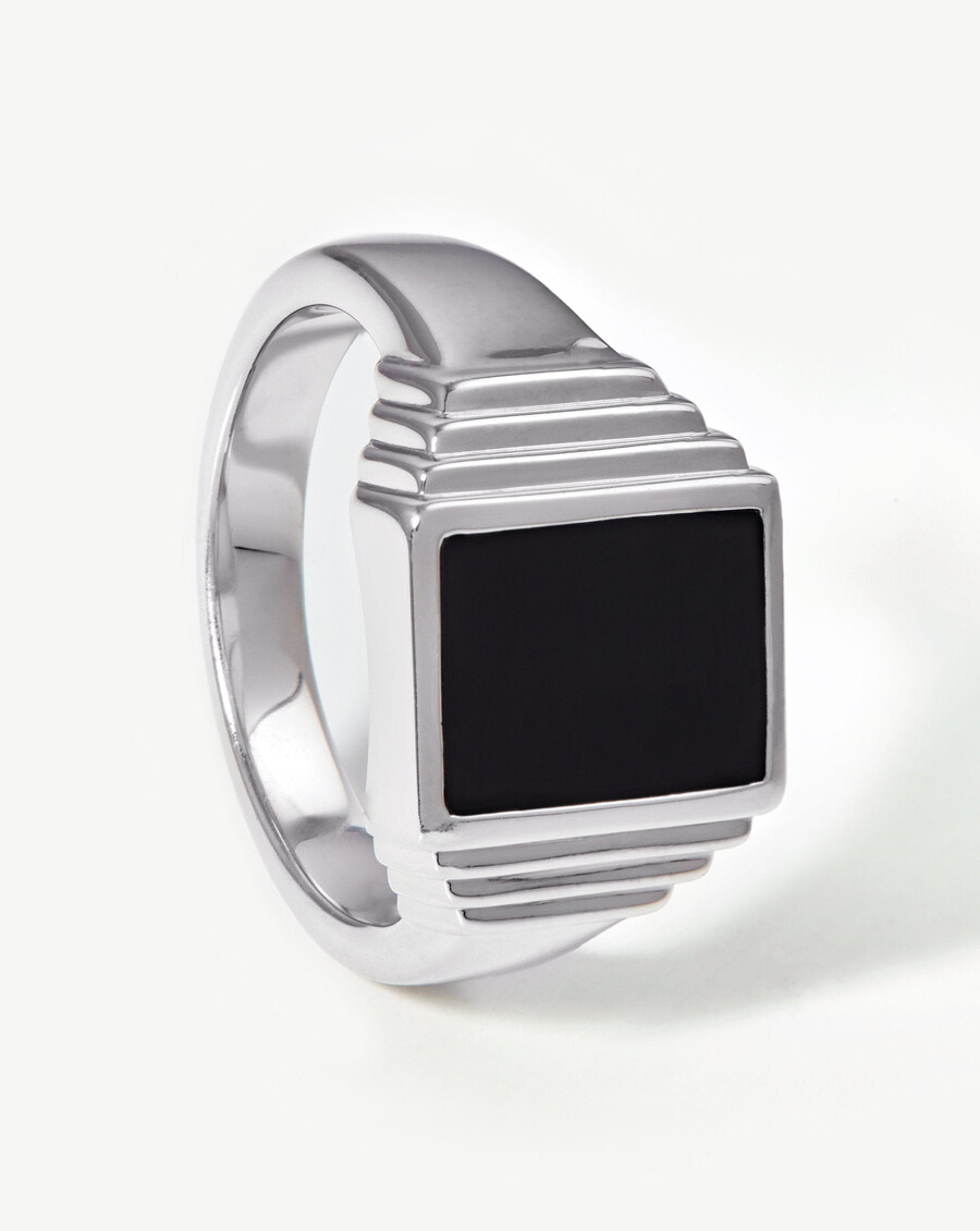 bague chevalière fused ridge - argent sterlingspinelle noire
