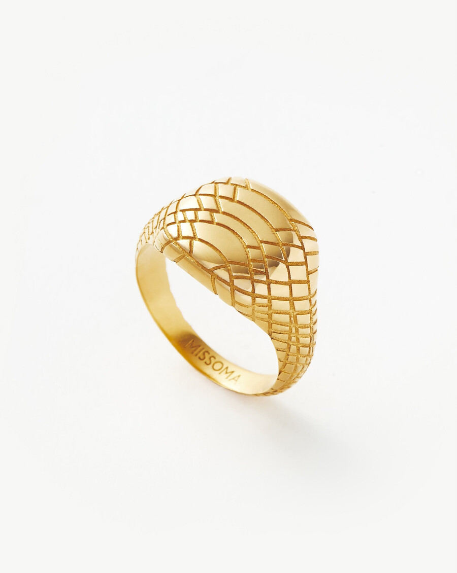 bague chevalière à motif serpent - plaqué or 18 carats