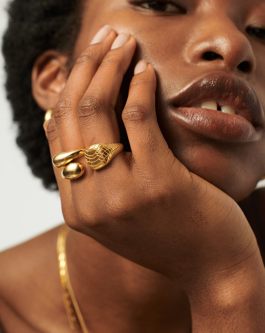 bague chevalière à motif serpent - plaqué or 18 carats
