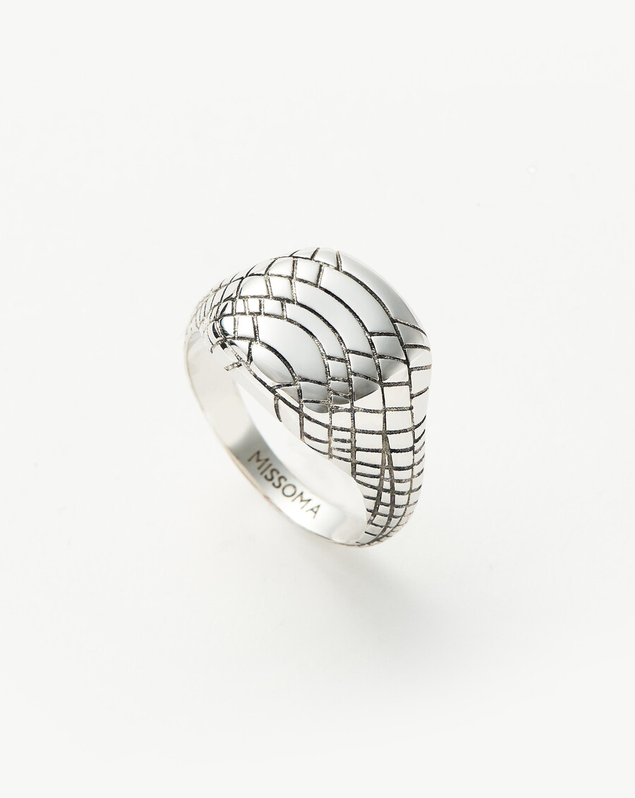 bague chevalière à motif serpent - plaqué argent